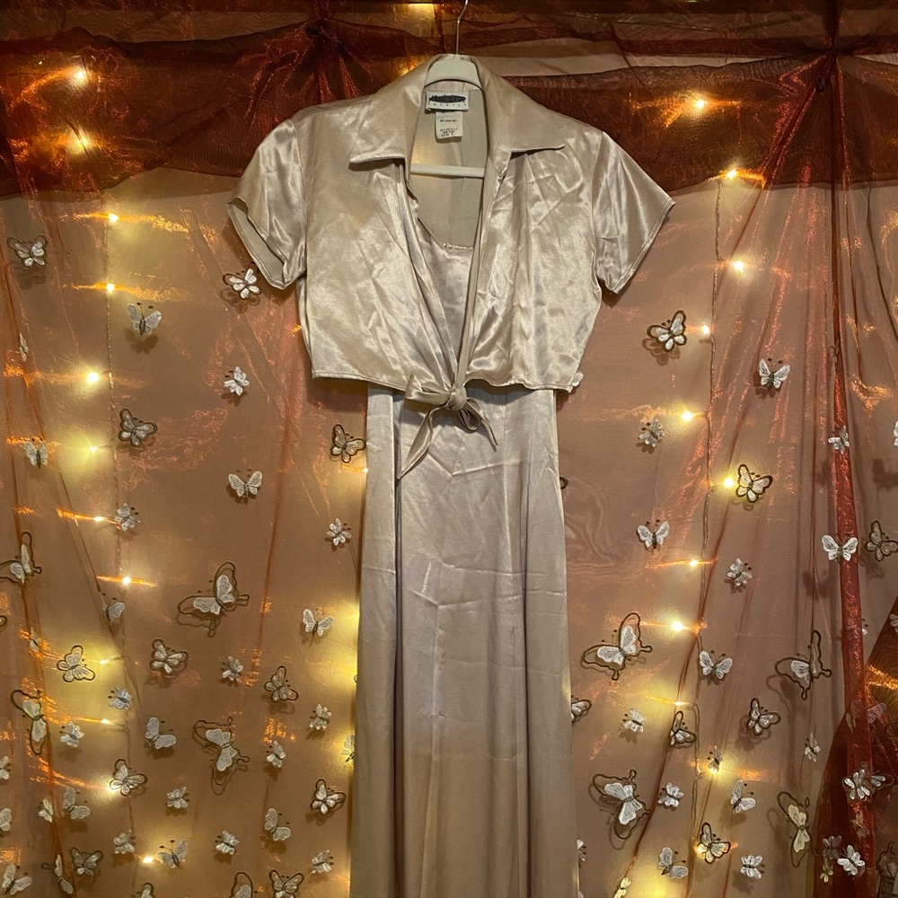 Y2k champagne slip dress with detachable shrug